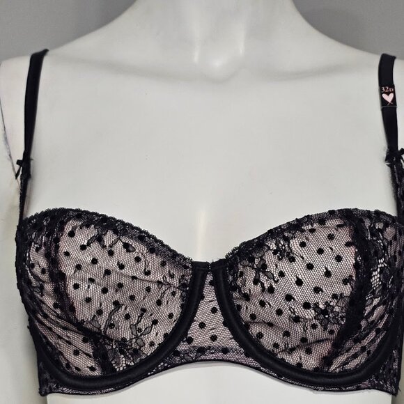 Victoria's Secret Dream Angels Black Dot Mesh Merrywidow Balconette Bra 32D - Picture 3 of 7